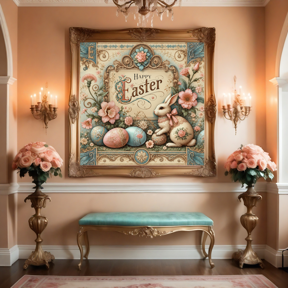 Vintage Easter Bunny Print: Victorian Floral Easter Eggs (Digital Download)