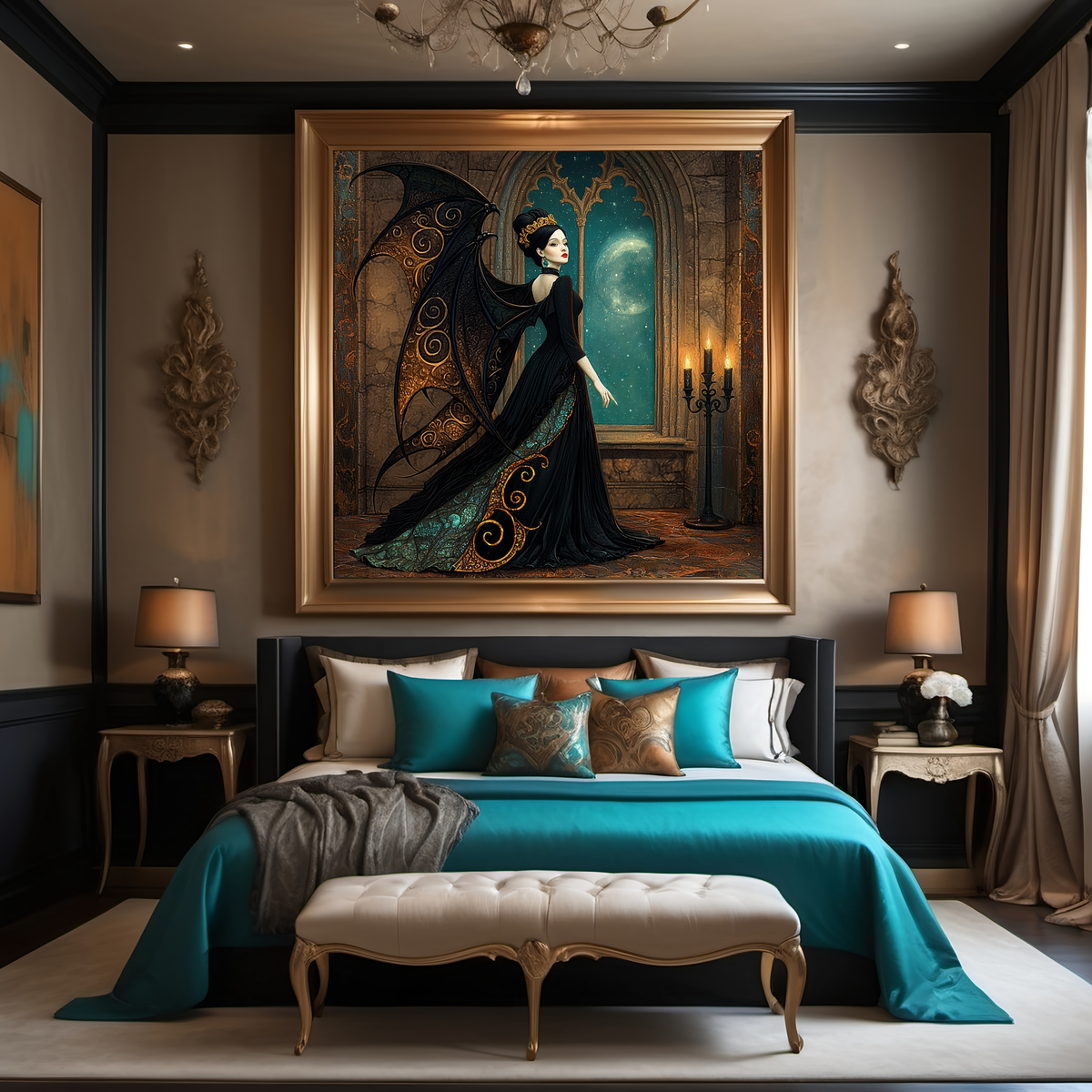 The Verdigris Queen Gothic Winged Woman Art Nouveau Fantasy Wall Art Dark Romantic Decor (Digital Download)