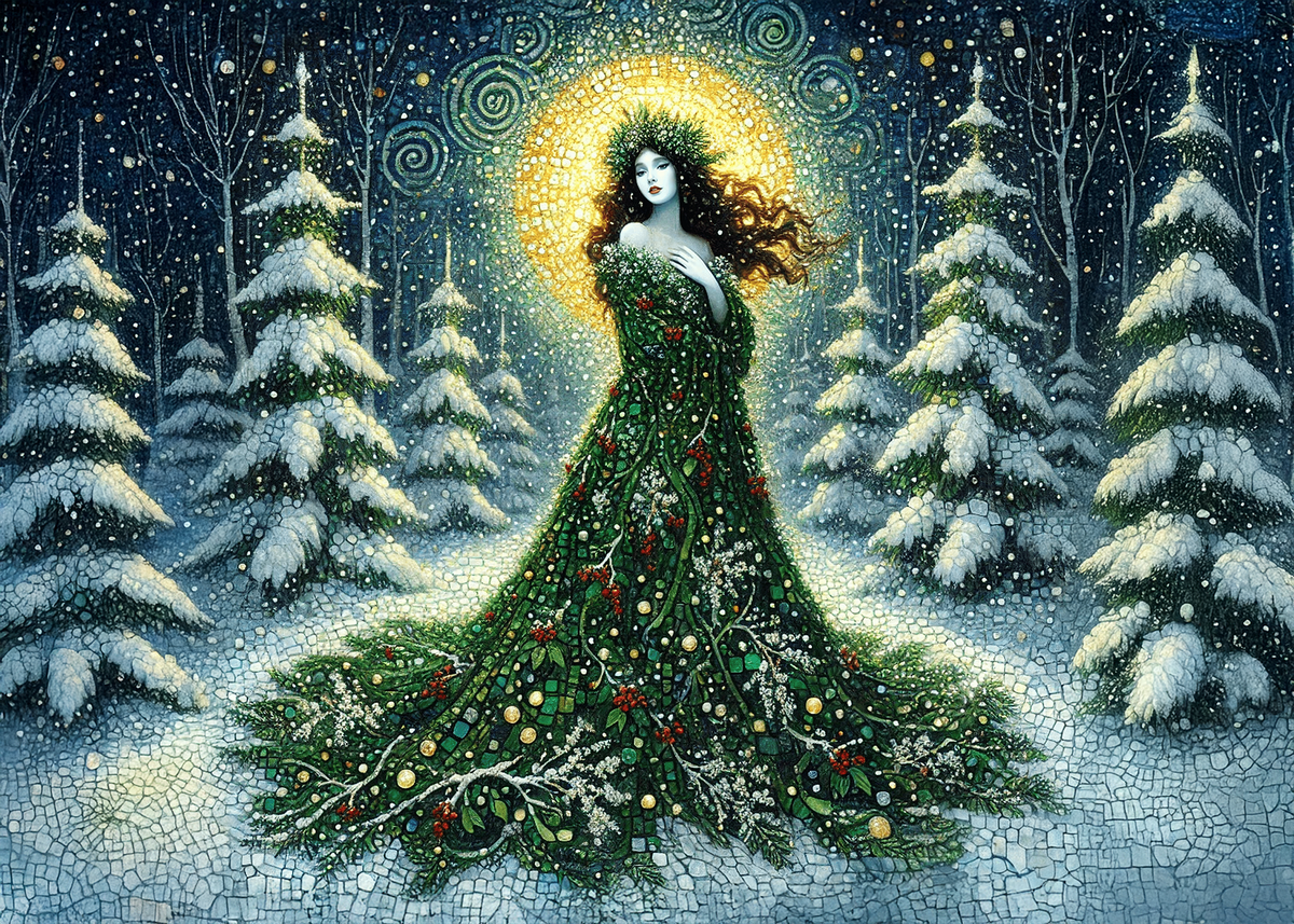 Printable Winter Forest Goddess Sacred Nature Christmas Greeting Card Printable Digital Download