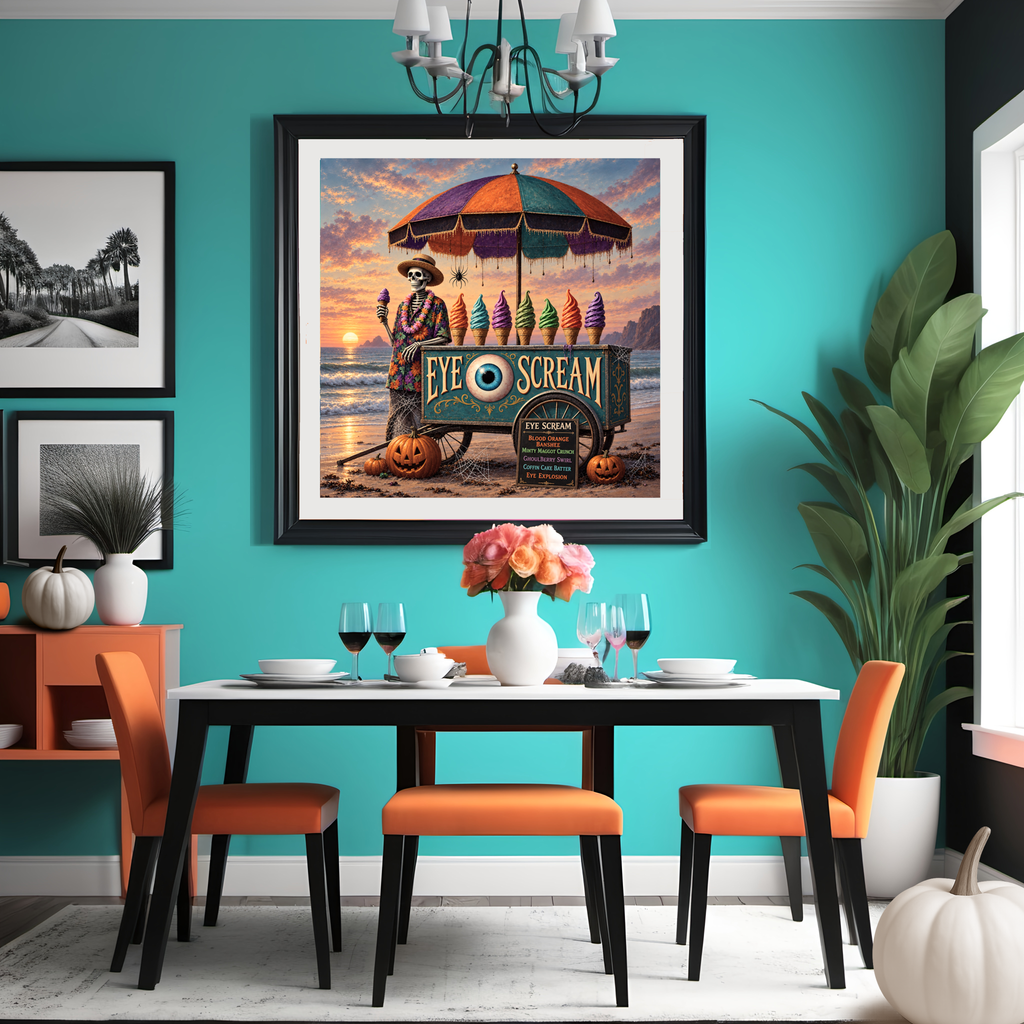 Skeleton Ice Cream Cart Print: Spooky Summerween Beach Art (Digital Download)