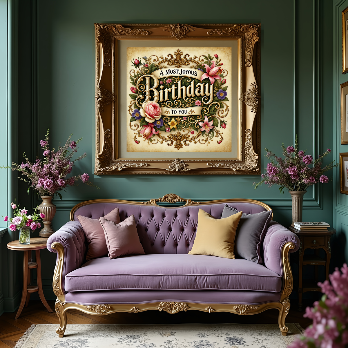 Victorian Birthday Sign: Ornate Floral Typography Art (Digital Download)
