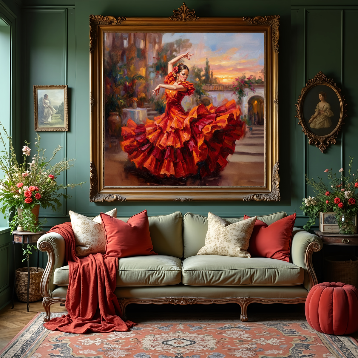 Flamenco Dancer Oil Painting Spanish Courtyard Dance Wall Art (Digital Download)