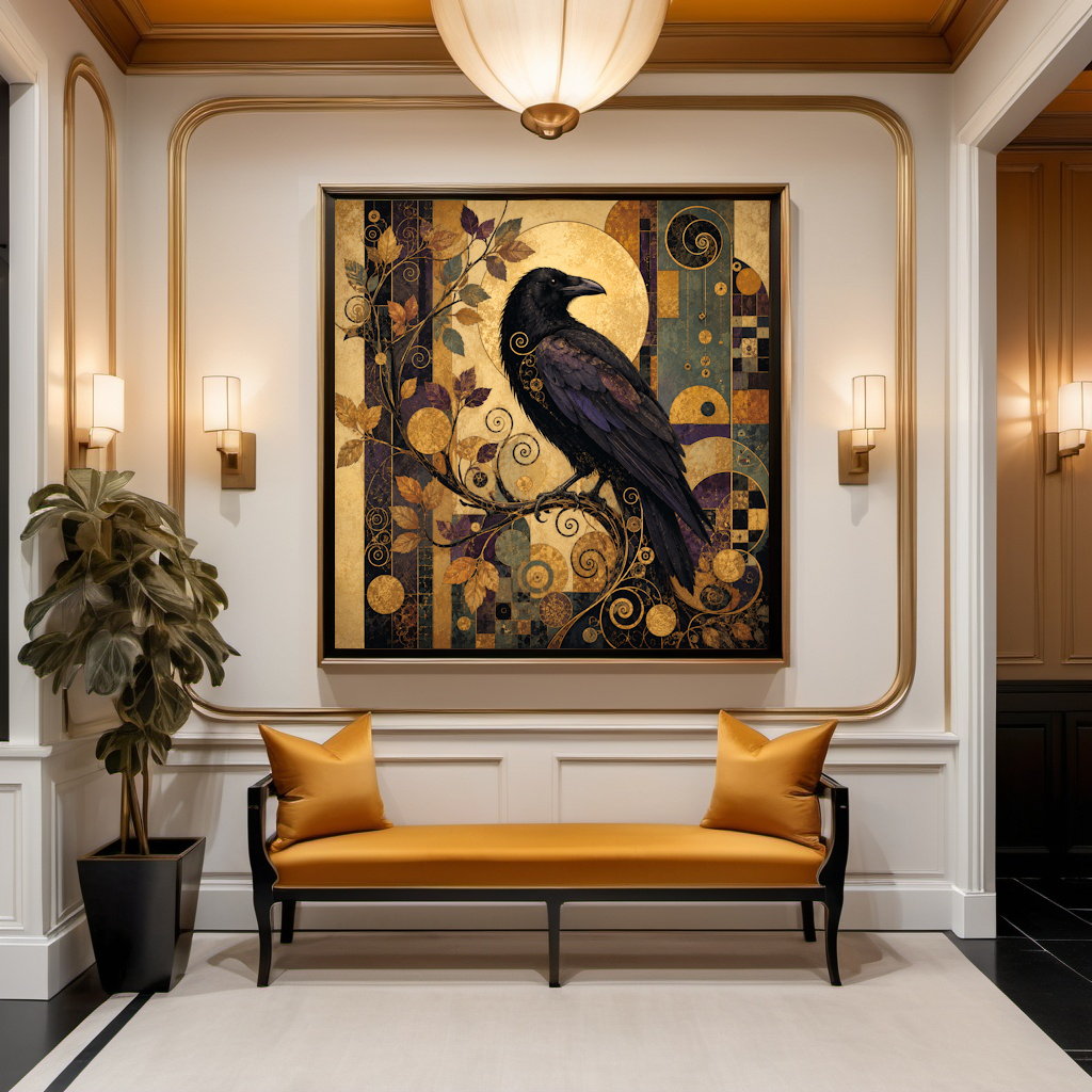 The Gilded Raven Art Nouveau Gothic Bird Autumn Wall Art (Digital Download)