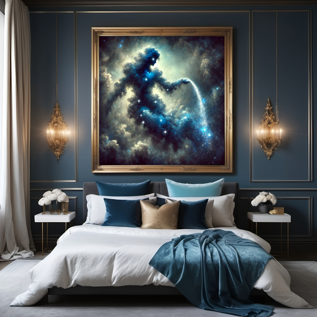Aquarius Zodiac Constellation Art: Celestial Water Bearer Nebula Painting (Digital Download)