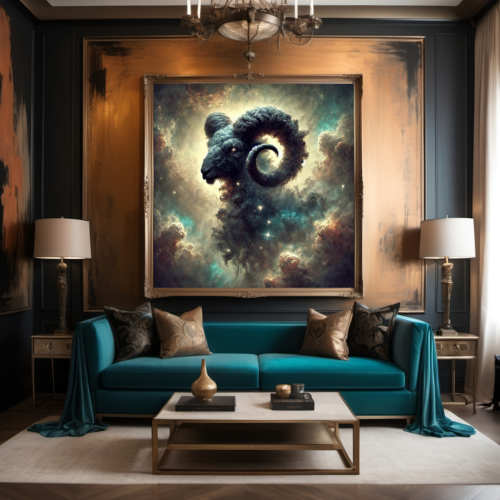 Aries Zodiac Wall Art Celestial Ram Constellation Astrology Fantasy Art Cosmic Nebula Star Sign Decor (Digital Download)