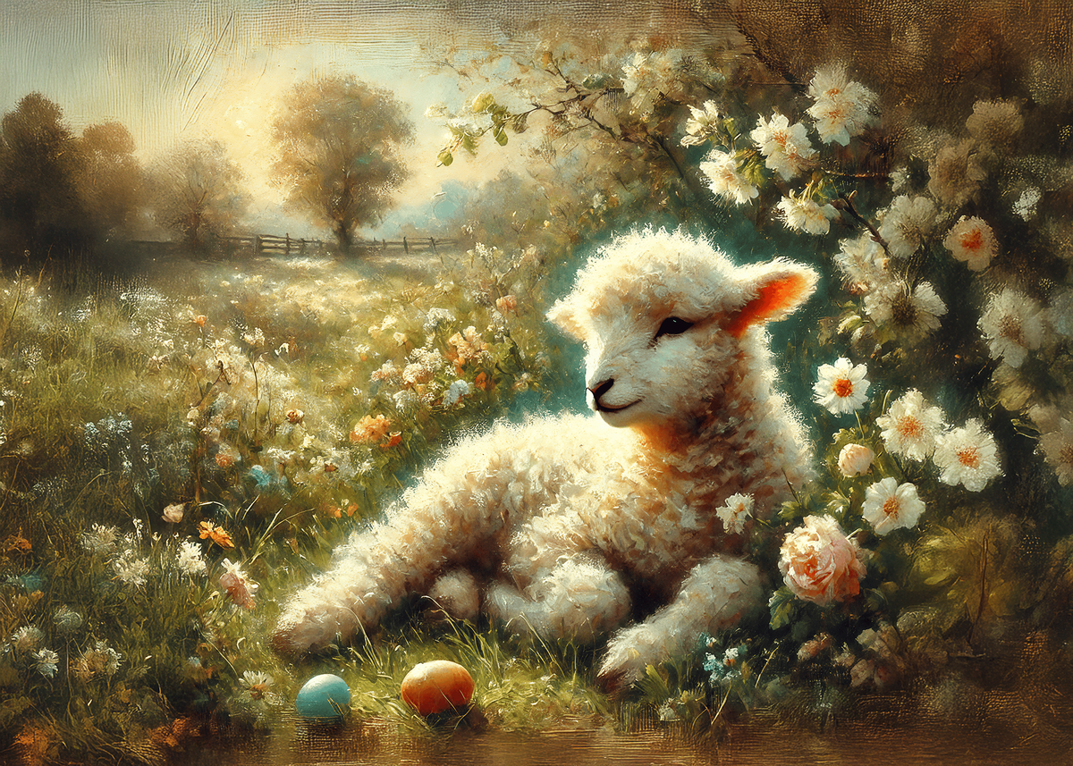 Printable Rustic Farmhouse Lamb Easter Greeting Card Whimsical Spring Meadow Art Vintage Style Easter Card Digital Download