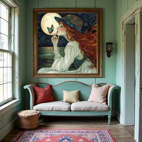 A Butterfly's Secret Moon Butterfly Fantasy Woman Cottagecore Wall Art Digital Download