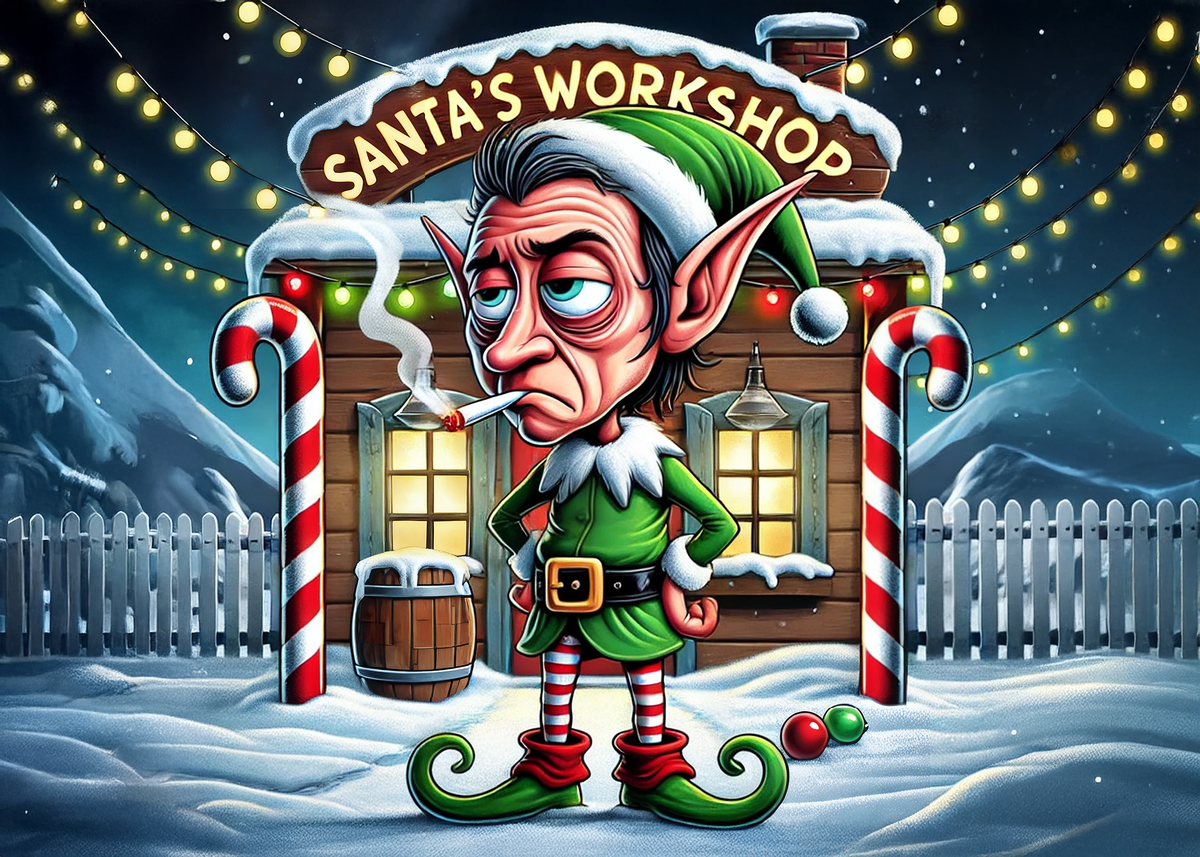 Printable Not So Merry Overtime Card Funny Christmas Elf Santa Workshop Humor Holiday Greeting Card Digital Download 5x7