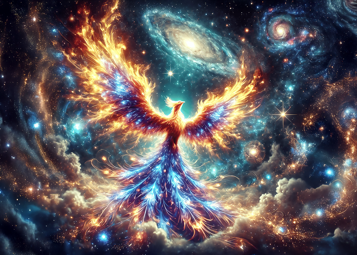 Phoenix Rising Card: Celestial Rebirth Art, Encouragement (Digital Download)