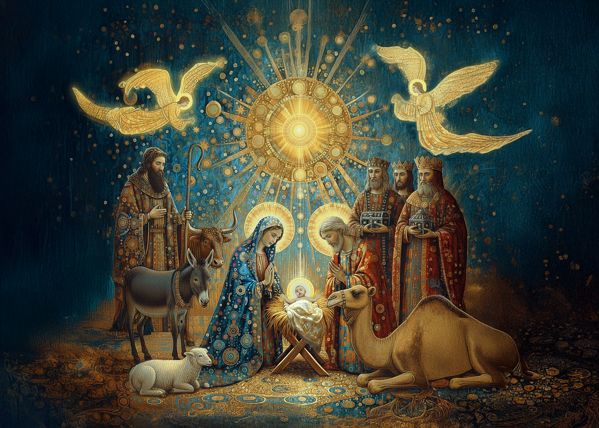 Printable Holy Night Nativity Card Sacred Christmas Art Vintage Religious Holiday Greeting Card Digital Download 5x7