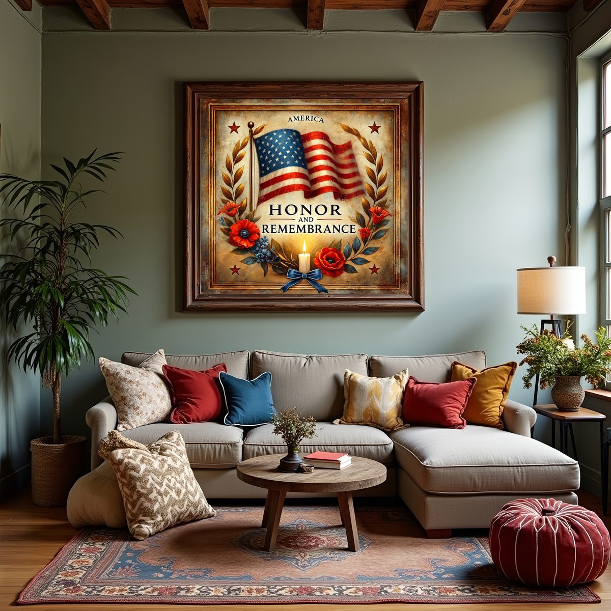 Honor and Remembrance Veterans Day Print: Patriotic American Wall Art (Digital Download 40x40 inches)