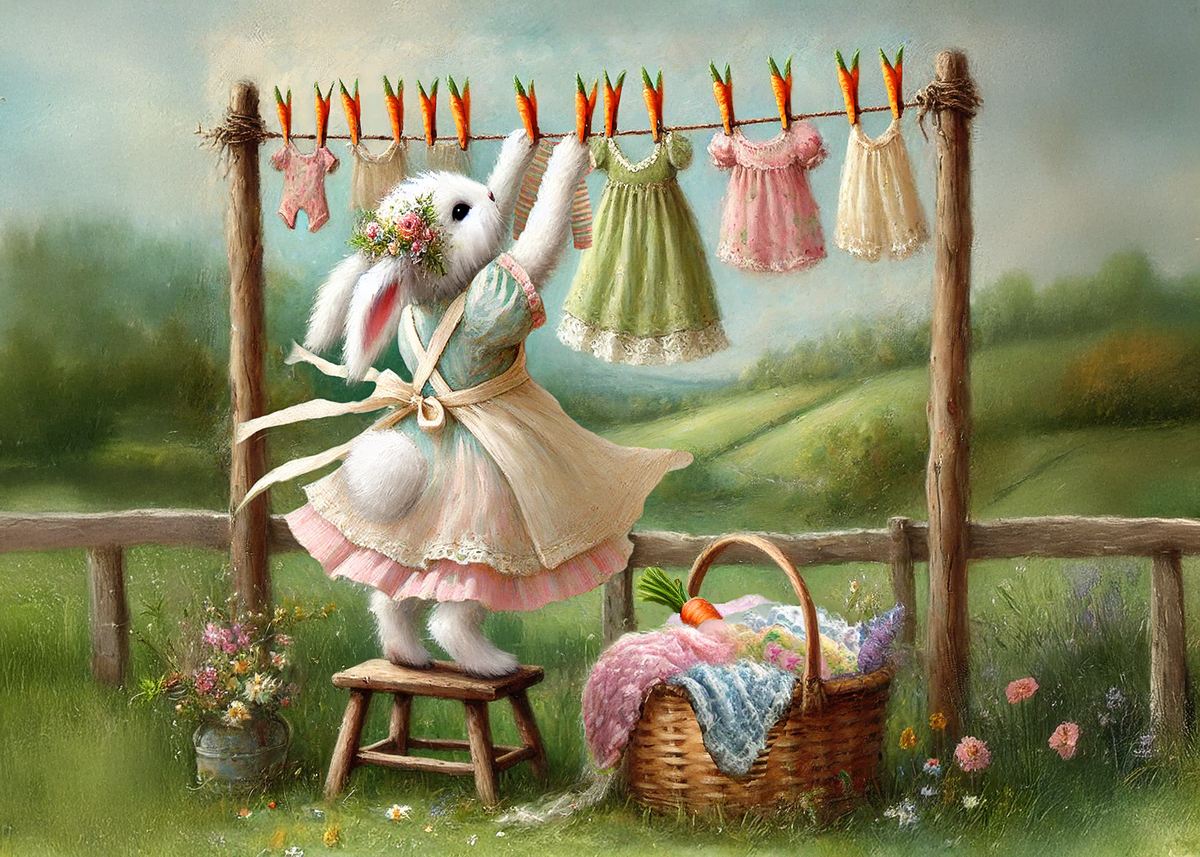 Whimsical Bunny Easter Card: Vintage Cottagecore Art (Digital Download)