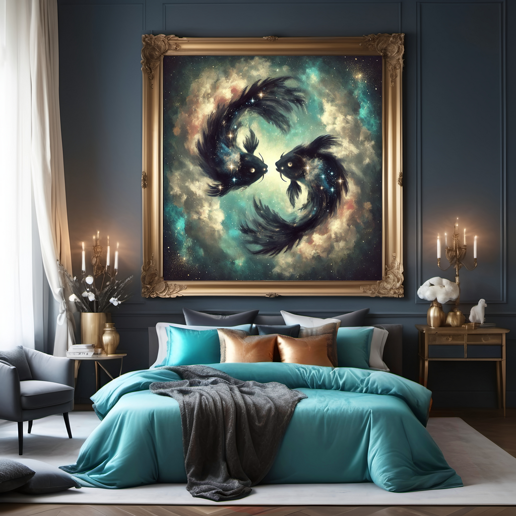 Pisces Zodiac Constellation Art: Cosmic Ocean Fish Painting (Digital Download)