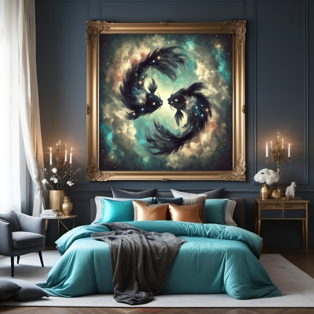 Pisces Zodiac Constellation Art: Cosmic Ocean Fish Painting (Digital Download)