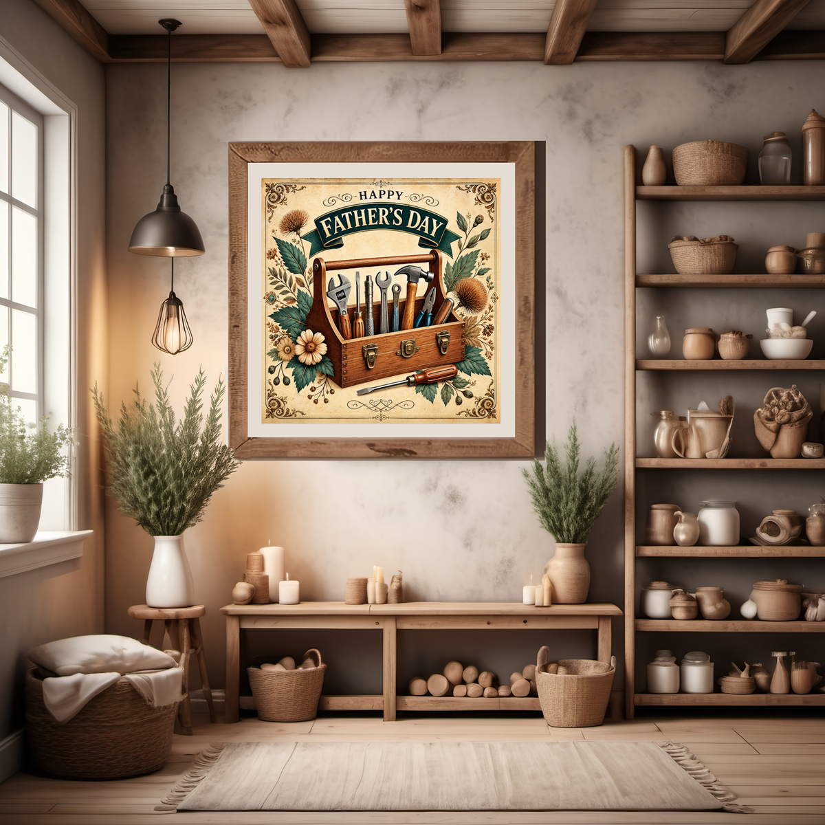 Vintage Father's Day Toolbox Sign: Floral Rustic Wall Art (Digital Download)