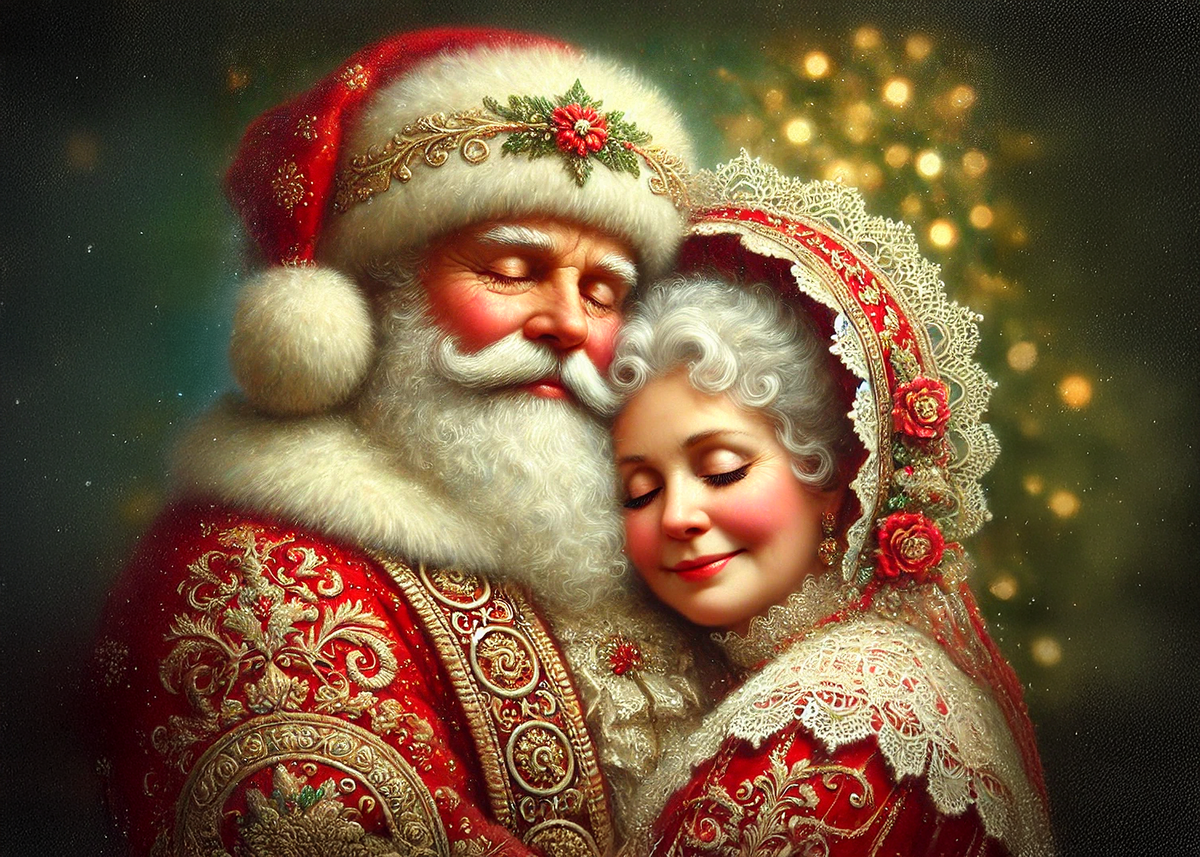 Printable Romantic Santa and Mrs Claus Card Vintage Christmas Love Holiday Greeting Card Digital Download 5x7
