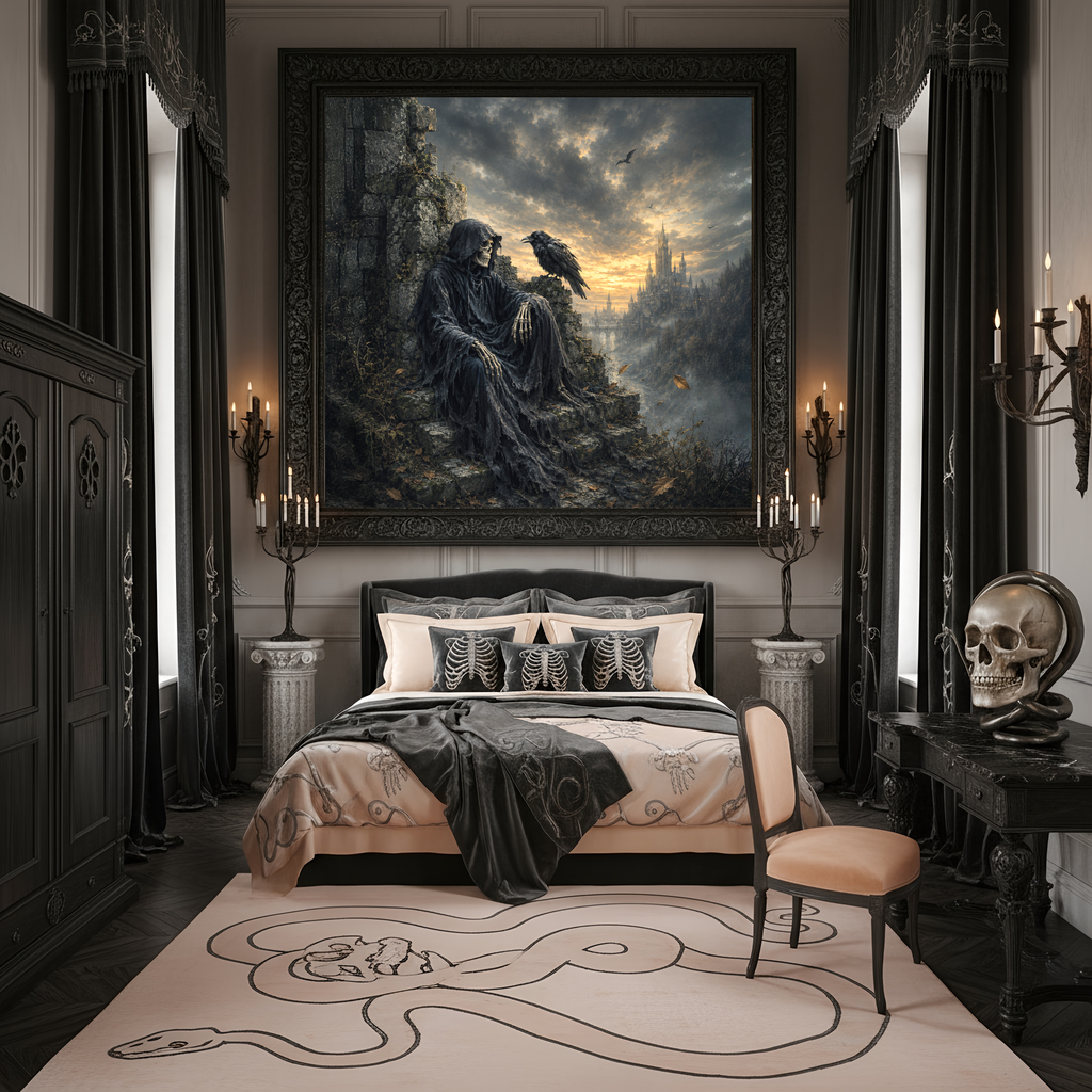 Grim Reaper Raven Art Gothic Castle Dark Fantasy Halloween Wall Decor (Digital Download)