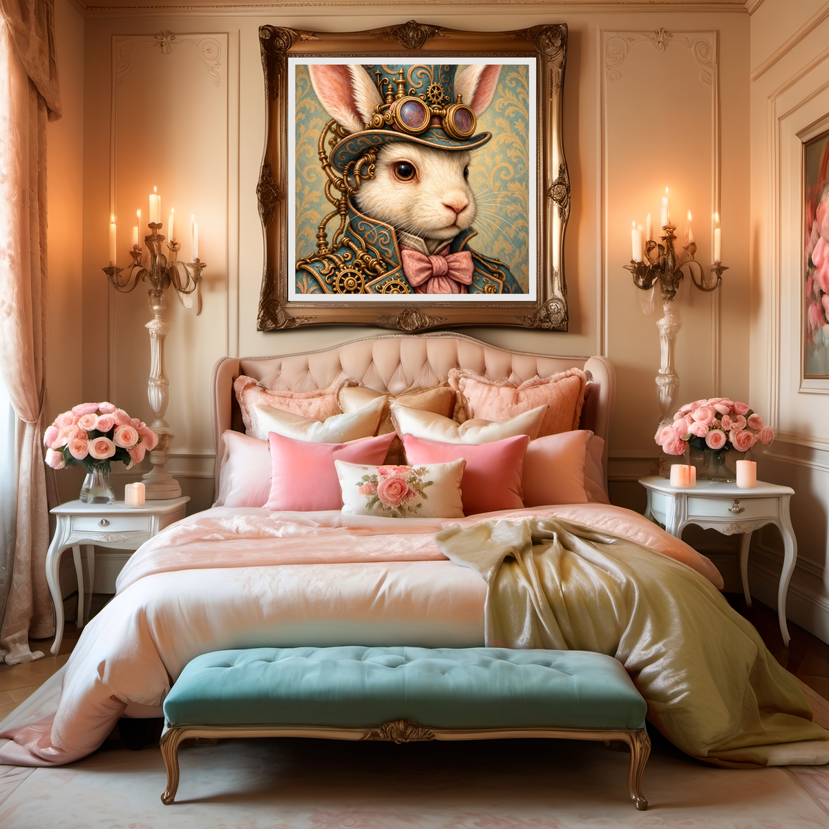 Steampunk Rabbit Portrait: Victorian Bunny Gentleman, Whimsical Animal Art (Digital Download)