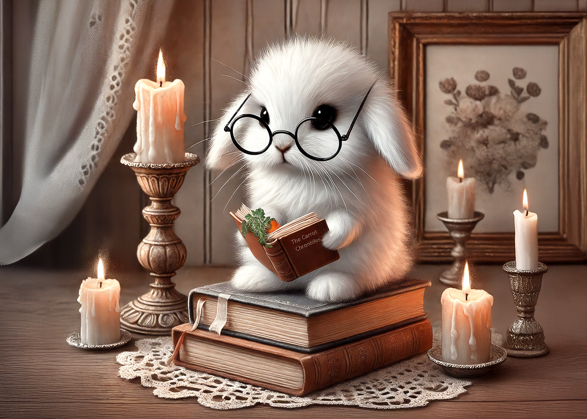 Printable Studious Bunny Easter Greeting Card Whimsical Rabbit Reading Book Vintage Storybook Easter Art Digital Download