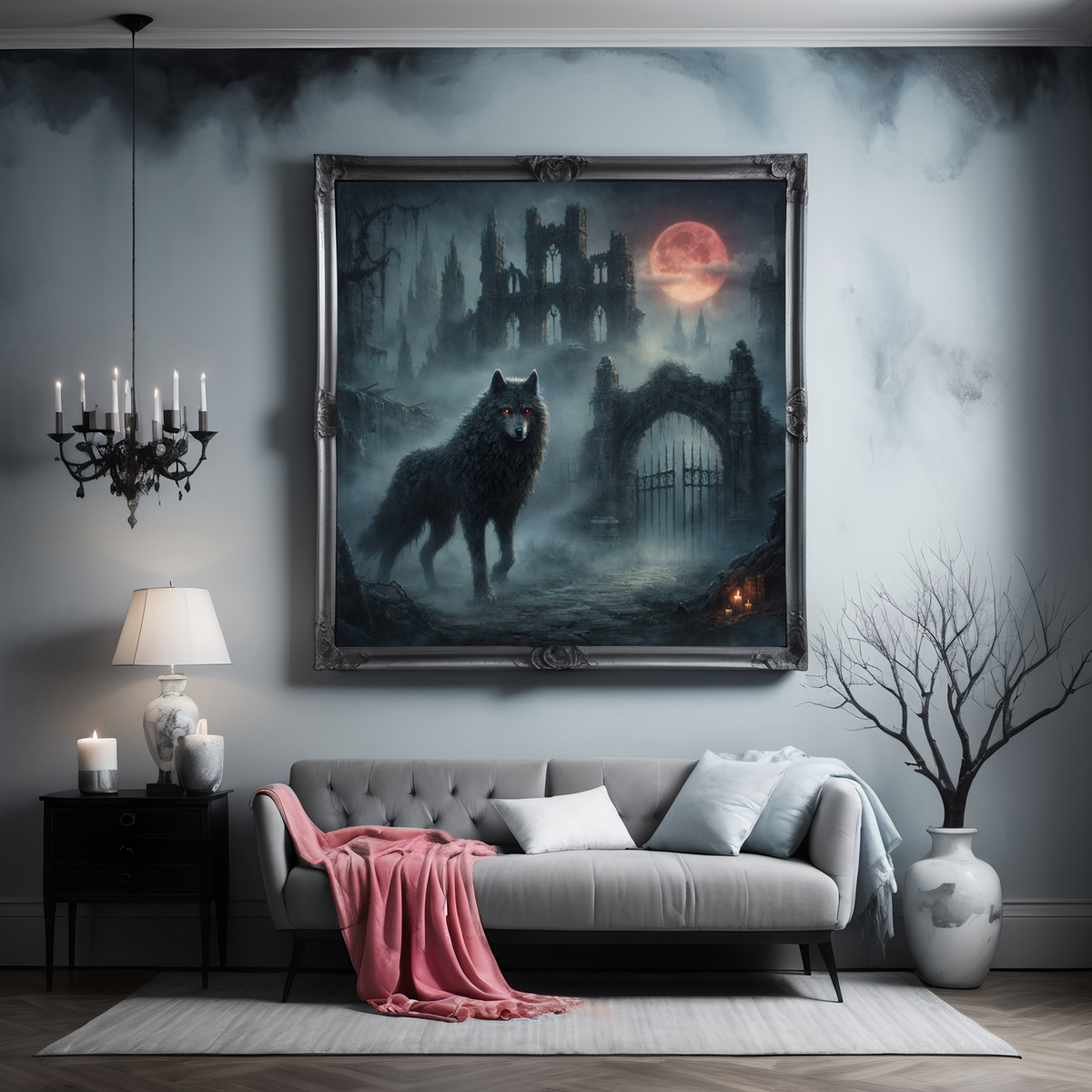 Gothic Dire Wolf Blood Moon Wall Art (Digital Download)