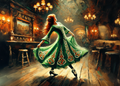 Printable Irish Dance St Patricks Day Card Celtic Dress Impressionist Pub Scene Vintage Irish Celebration Art Greeting Card Digital Download