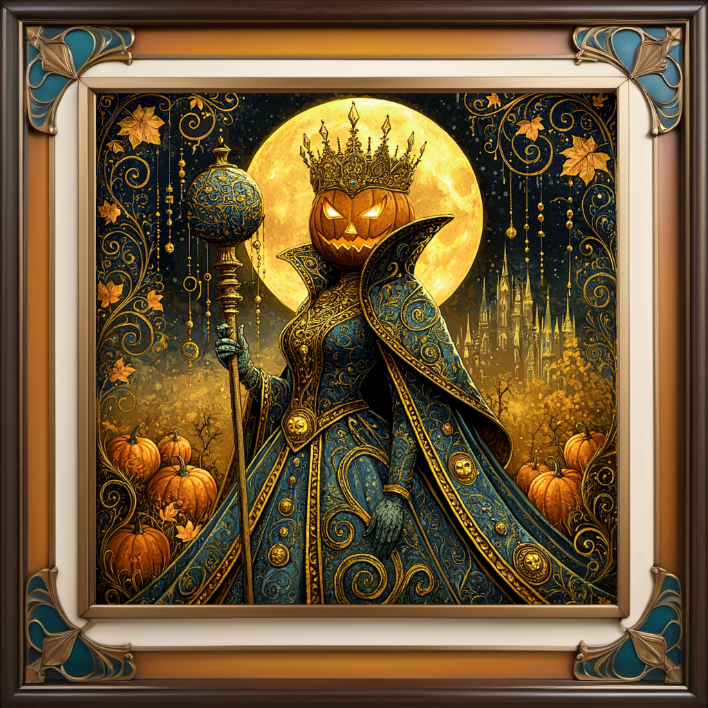 The Harvest Sovereign Art Nouveau Halloween Wall Art, Gothic Fantasy Autumn Decor (Digital Download)