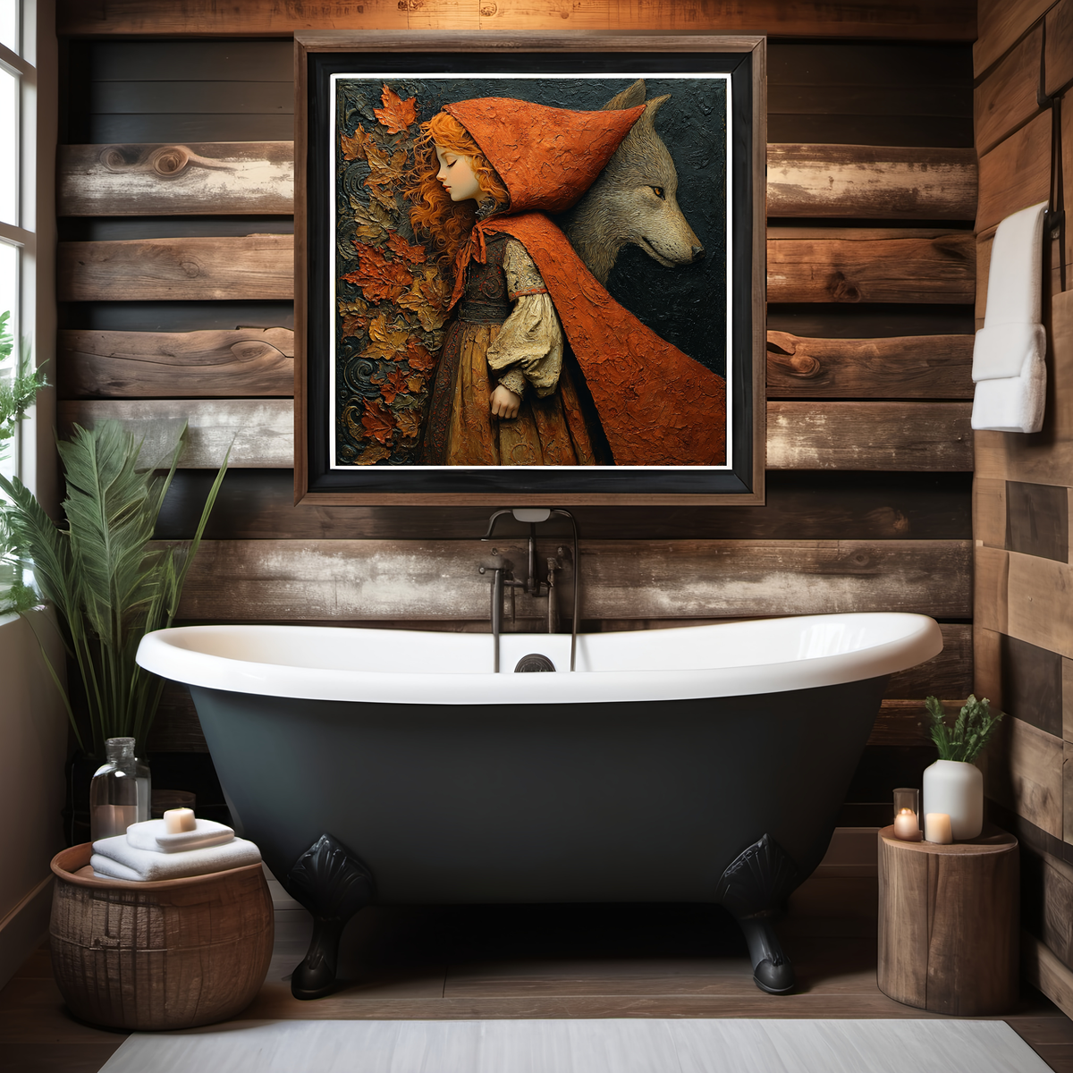 Little Red Riding Hood Wolf Art: Autumn Folklore Storybook Wall Decor (Digital Download)