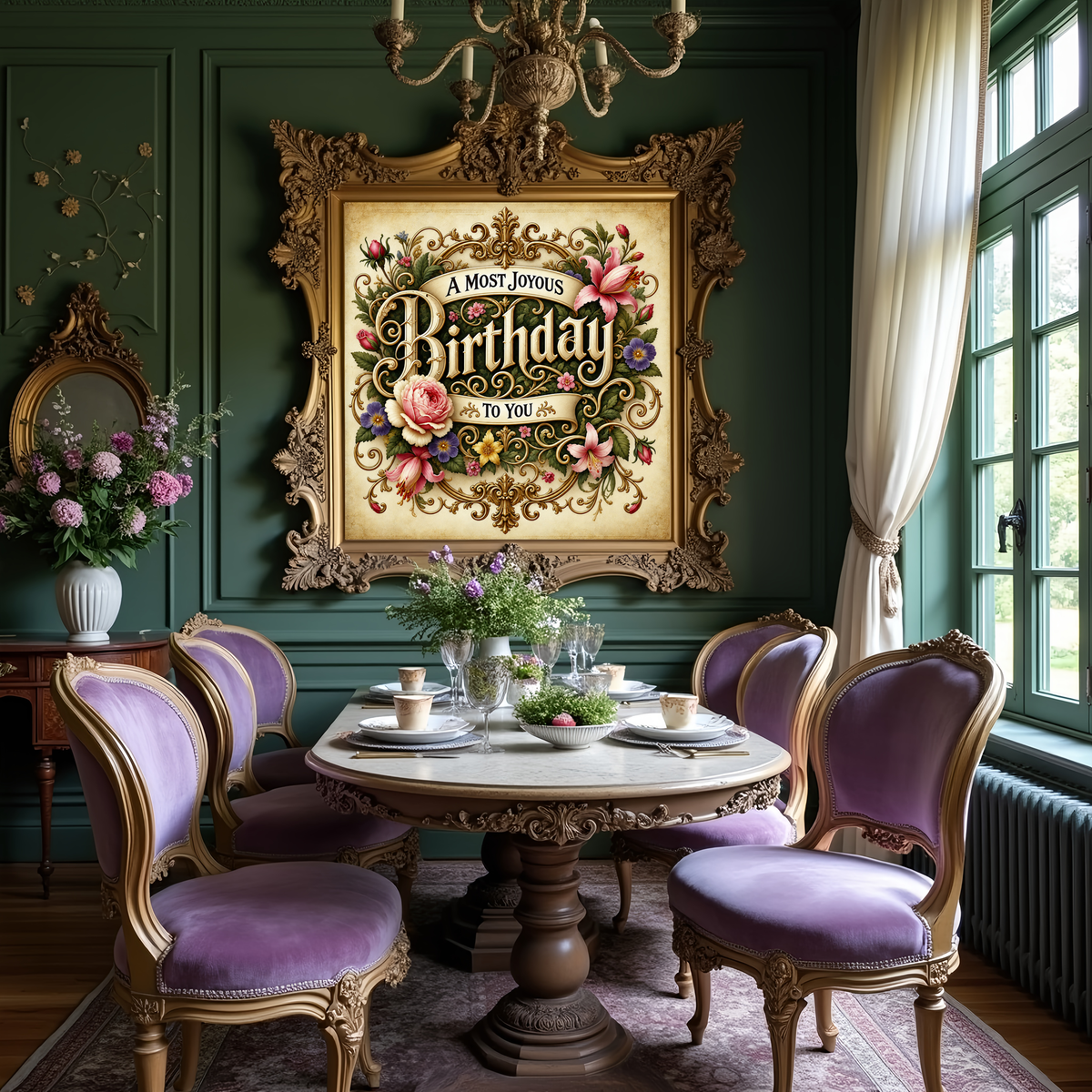Victorian Birthday Sign: Ornate Floral Typography Art (Digital Download)