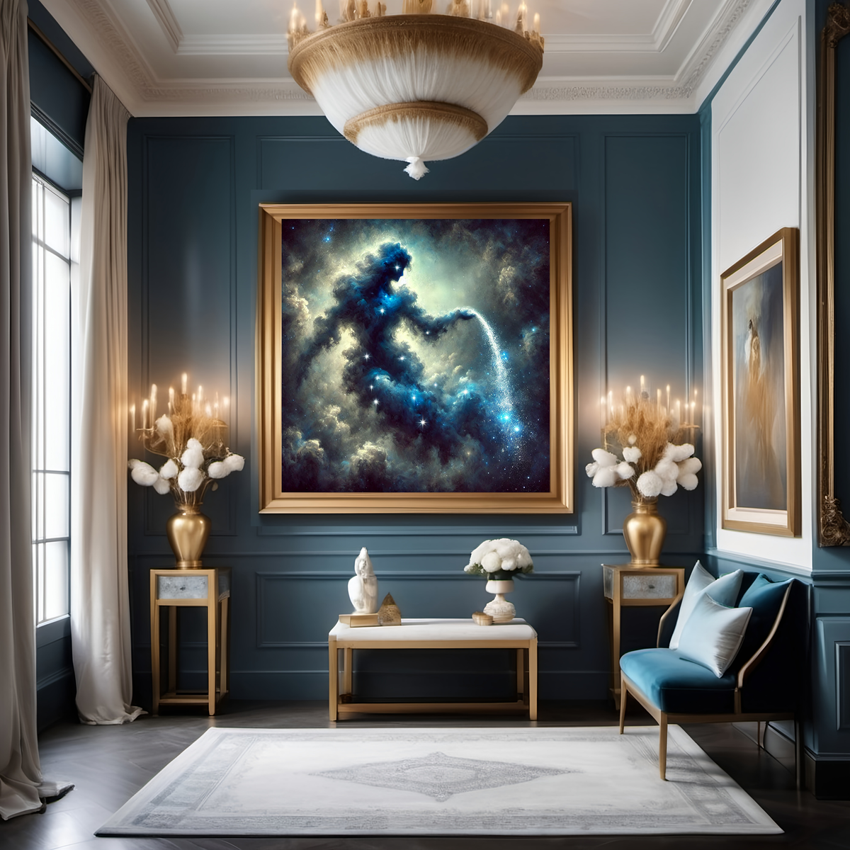 Aquarius Zodiac Constellation Art: Celestial Water Bearer Nebula Painting (Digital Download)