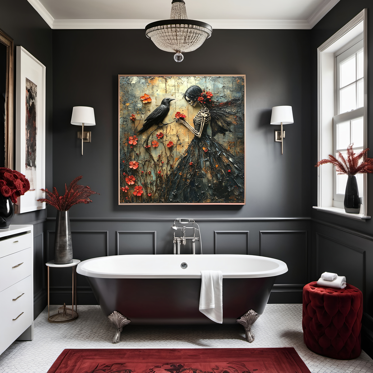 The Raven's Offering Skeleton Fairy Gothic Fantasy Raven Wall Art Digital Download