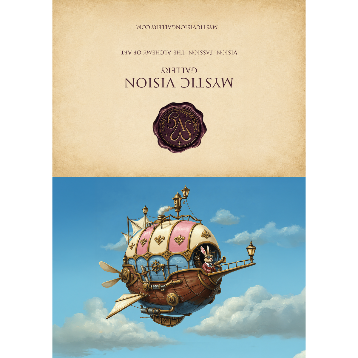 Printable Steampunk Bunny Airship Easter Greeting Card Whimsical Rabbit Flying Machine Storybook Easter Art Digital Download