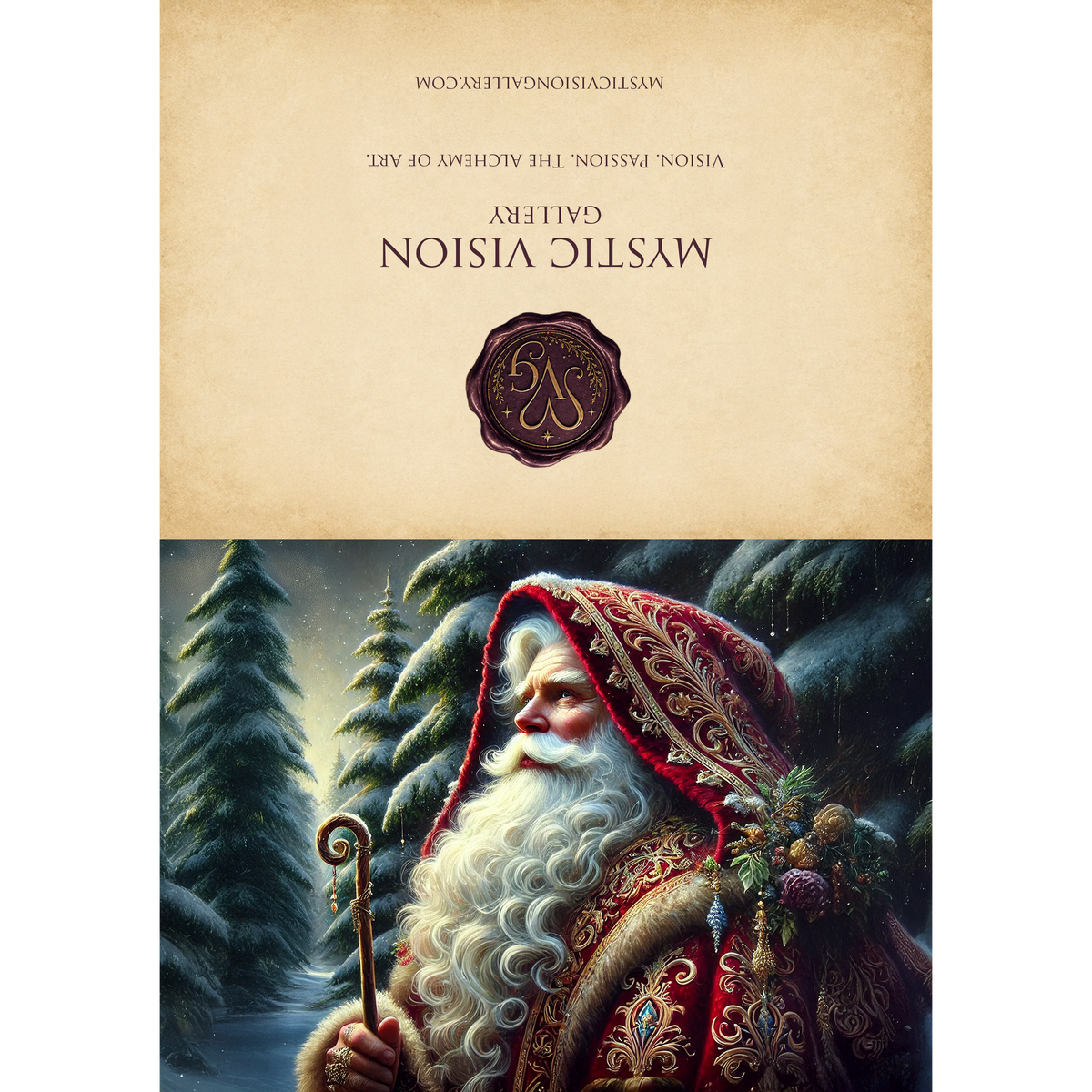 Printable Frost and Velvet Santa Christmas Card: Vintage Old World Holiday Greeting Card Digital Download