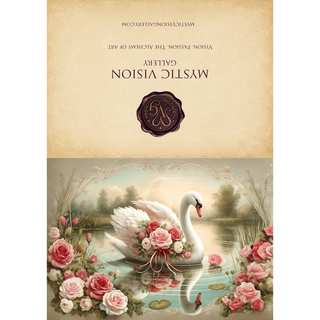Printable Elegant Swan with Roses Valentine’s Day Card Romantic Love Art Digital Download