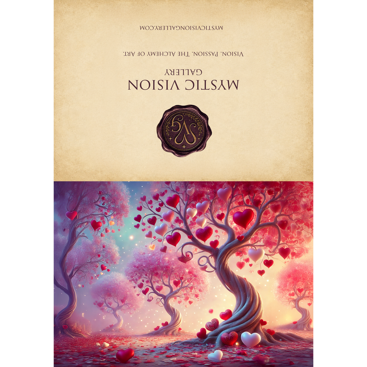 Printable Whimsical Heart Trees Valentine’s Day Card Romantic Fantasy Love Art Digital Download
