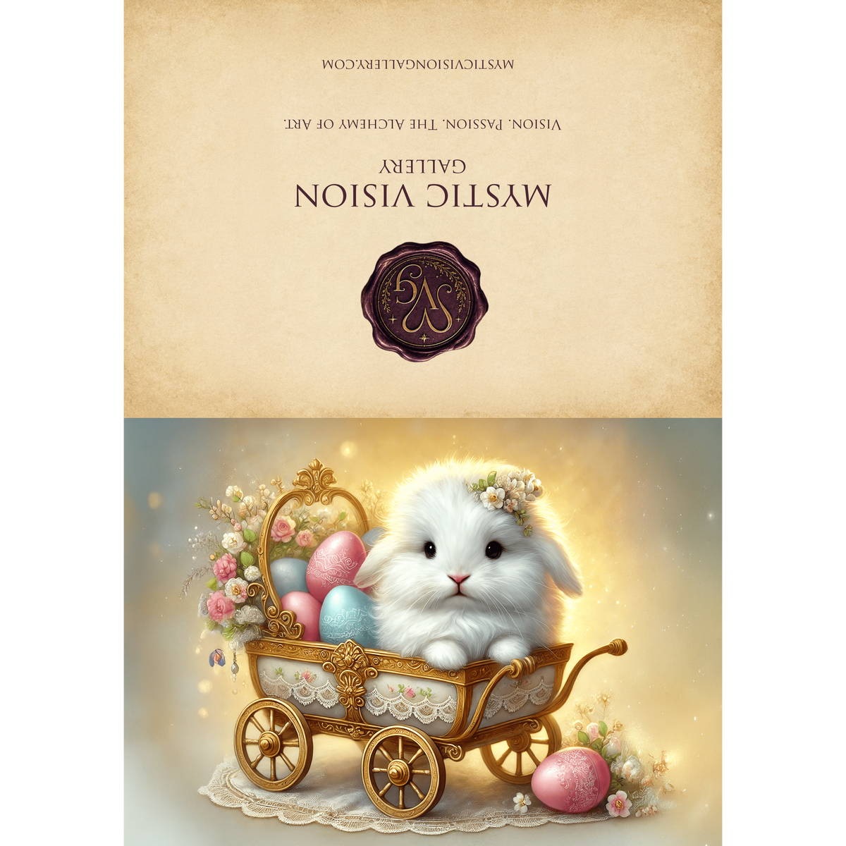 Printable Whimsical Easter Bunny in Vintage Carriage Greeting Card Elegant Storybook Rabbit Easter Card Digital Download