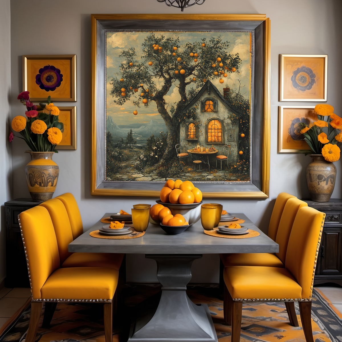 The Orange Cottage Vintage Gothic Cottage Under an Orange Tree Cozy Cottagecore Wall Art Digital Download