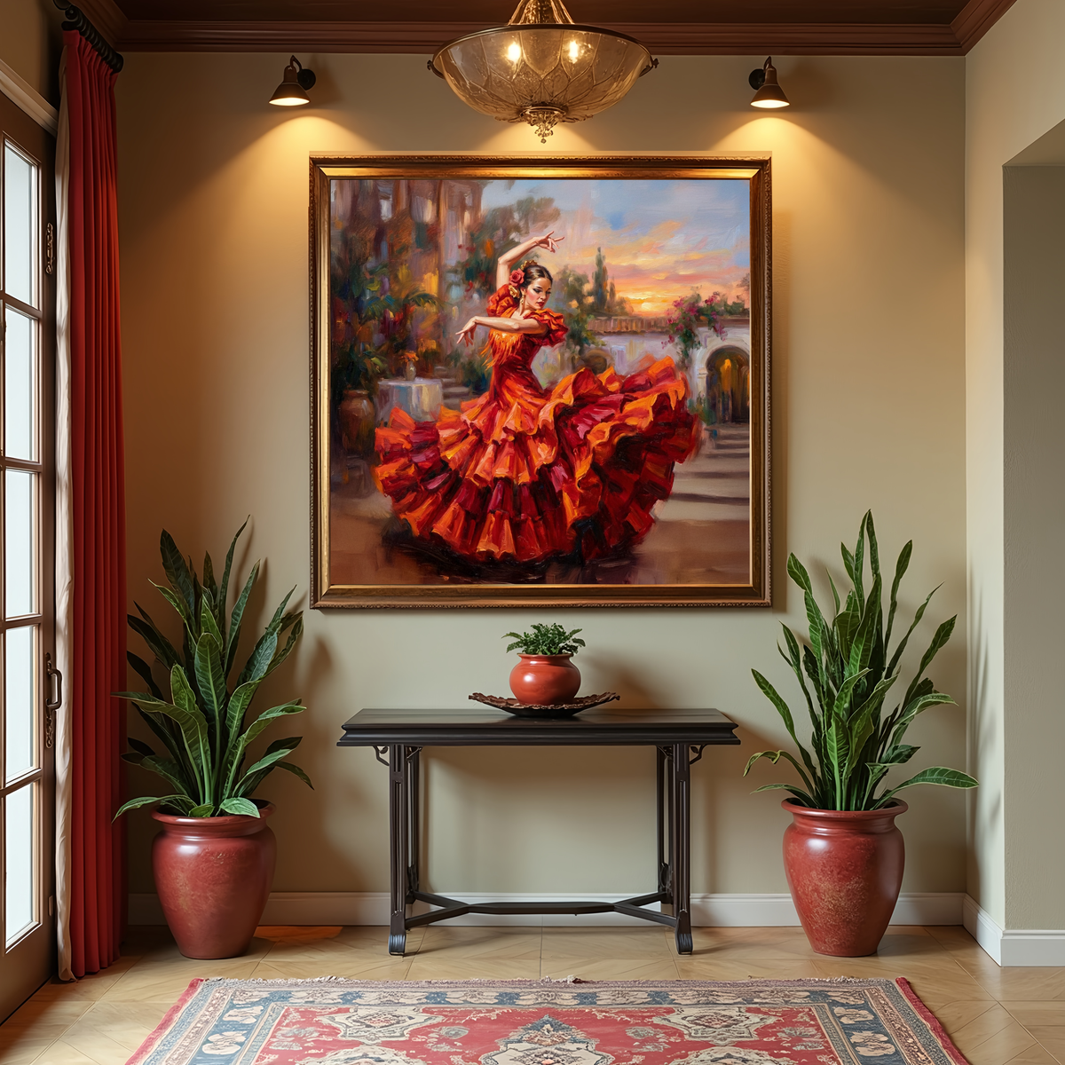 Flamenco Dancer Oil Painting Spanish Courtyard Dance Wall Art (Digital Download)