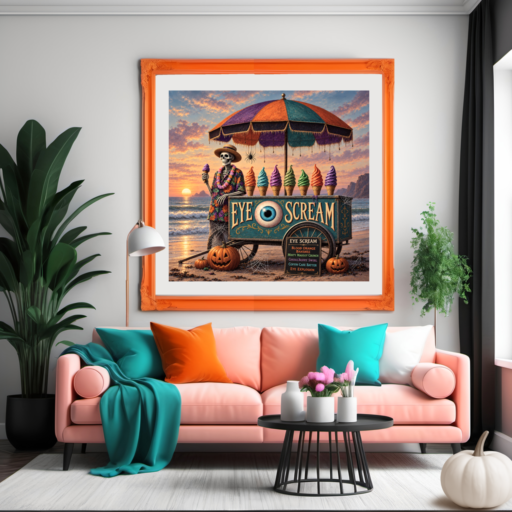 Skeleton Ice Cream Cart Print: Spooky Summerween Beach Art (Digital Download)