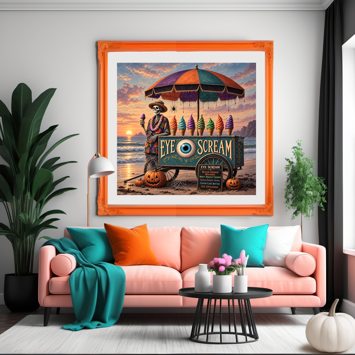 Skeleton Ice Cream Cart Print: Spooky Summerween Beach Art (Digital Download)