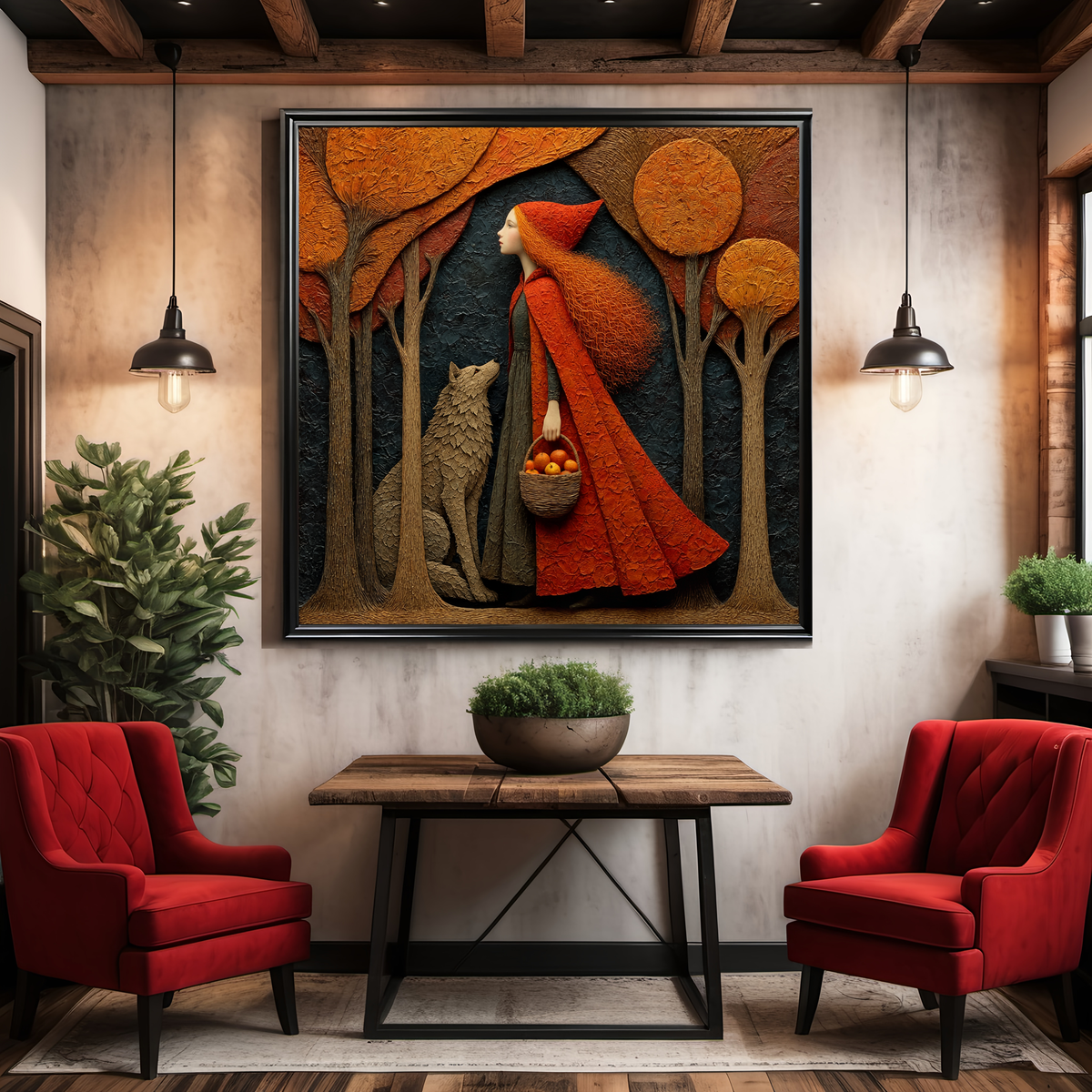 Little Red Riding Hood Wolf Forest Art: Cottagecore Storybook Decor (Digital Download)