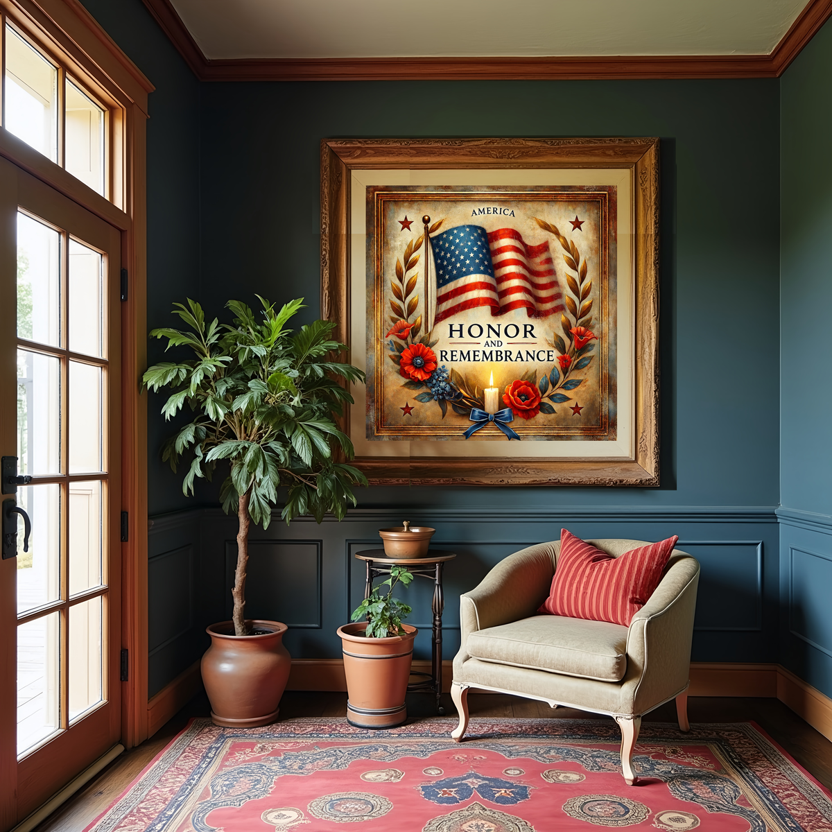 Honor and Remembrance Veterans Day Print: Patriotic American Wall Art (Digital Download 40x40 inches)
