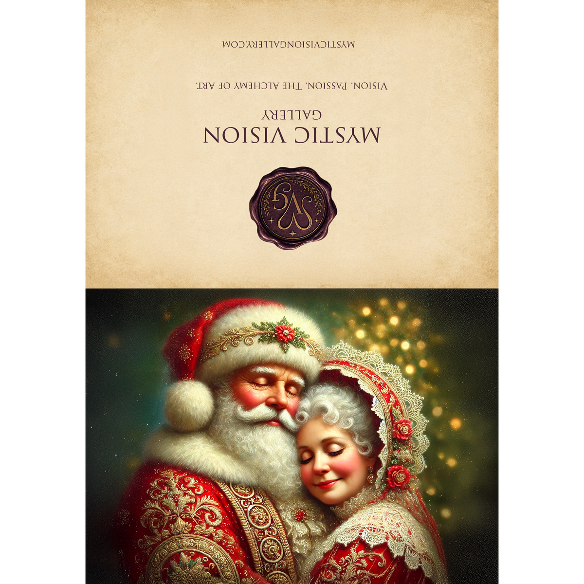 Printable Romantic Santa and Mrs Claus Card Vintage Christmas Love Holiday Greeting Card Digital Download 5x7
