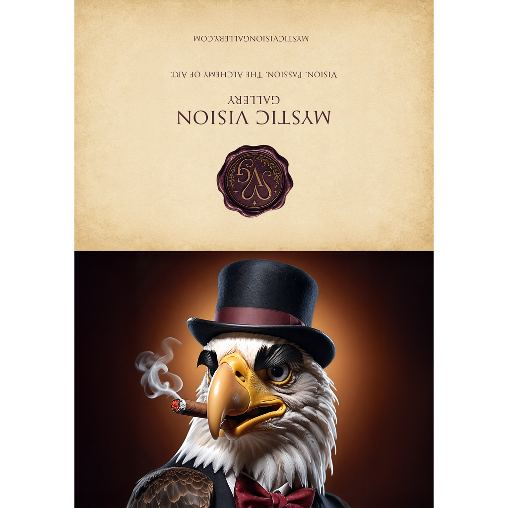 Printable Cigar Chomping Eagle Gentleman Card: Whimsical Anthropomorphic Bird Art Vintage Style Greeting Card Digital Download