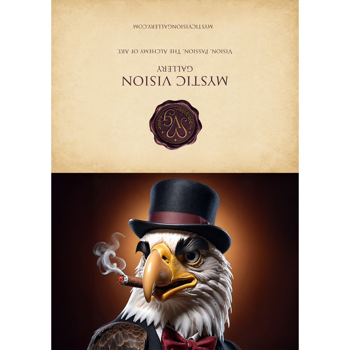 Printable Cigar Chomping Eagle Gentleman Card: Whimsical Anthropomorphic Bird Art Vintage Style Greeting Card Digital Download