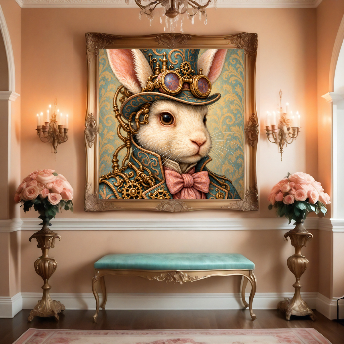 Steampunk Rabbit Portrait: Victorian Bunny Gentleman, Whimsical Animal Art (Digital Download)