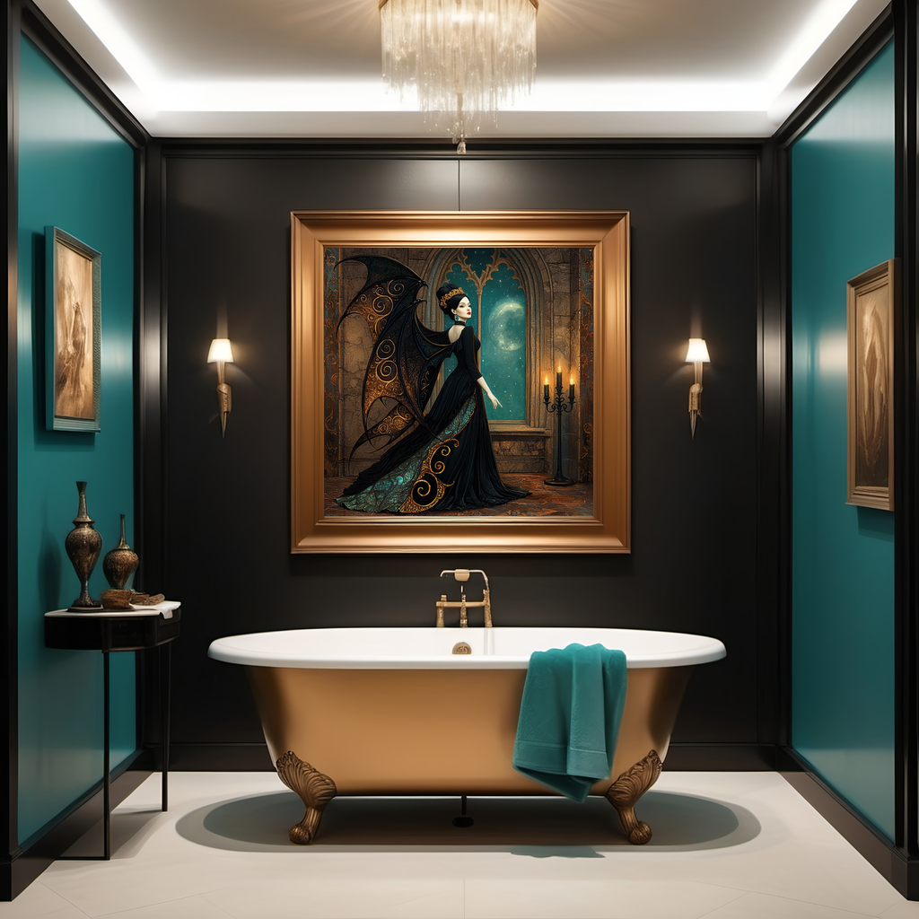 The Verdigris Queen Gothic Winged Woman Art Nouveau Fantasy Wall Art Dark Romantic Decor (Digital Download)