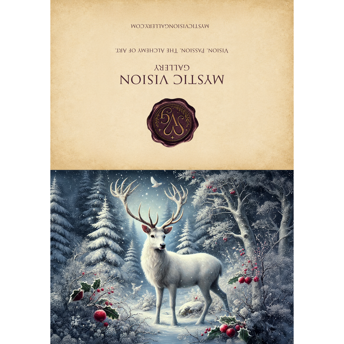 Printable Majestic White Stag Card Enchanted Winter Forest Deer Christmas Greeting Card Digital Download 5x7