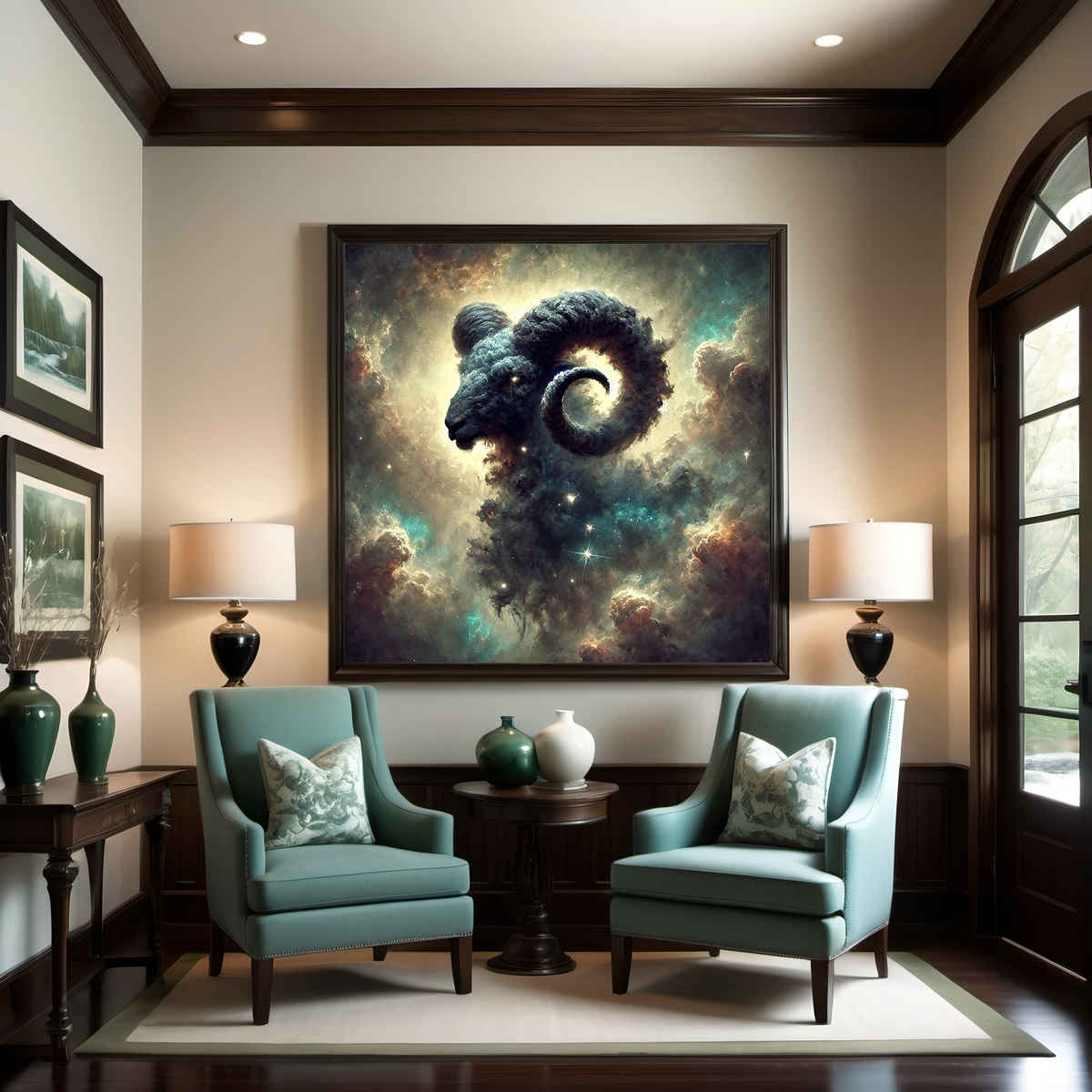 Aries Zodiac Wall Art Celestial Ram Constellation Astrology Fantasy Art Cosmic Nebula Star Sign Decor (Digital Download)