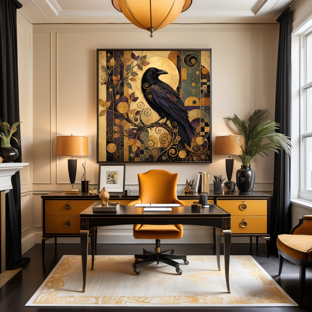 The Gilded Raven Art Nouveau Gothic Bird Autumn Wall Art (Digital Download)