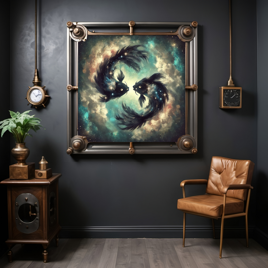 Pisces Zodiac Constellation Art: Cosmic Ocean Fish Painting (Digital Download)